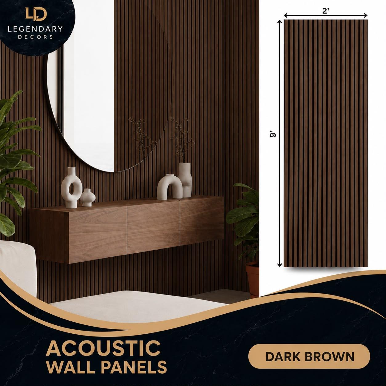Dark Brown acoustic wall panel, 2′ × 9′