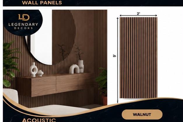 Walnut acoustic wall panel, 2′ × 9′