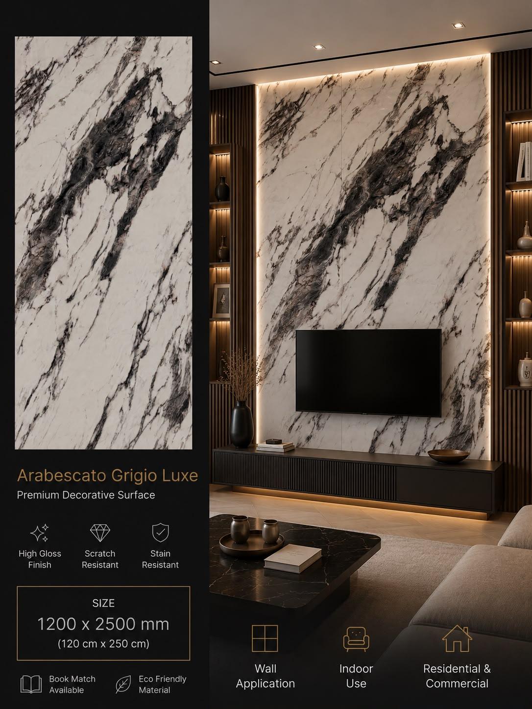Arabescato Grigio Luxe — Premium Decorative Surface, 1200 × 2500 mm