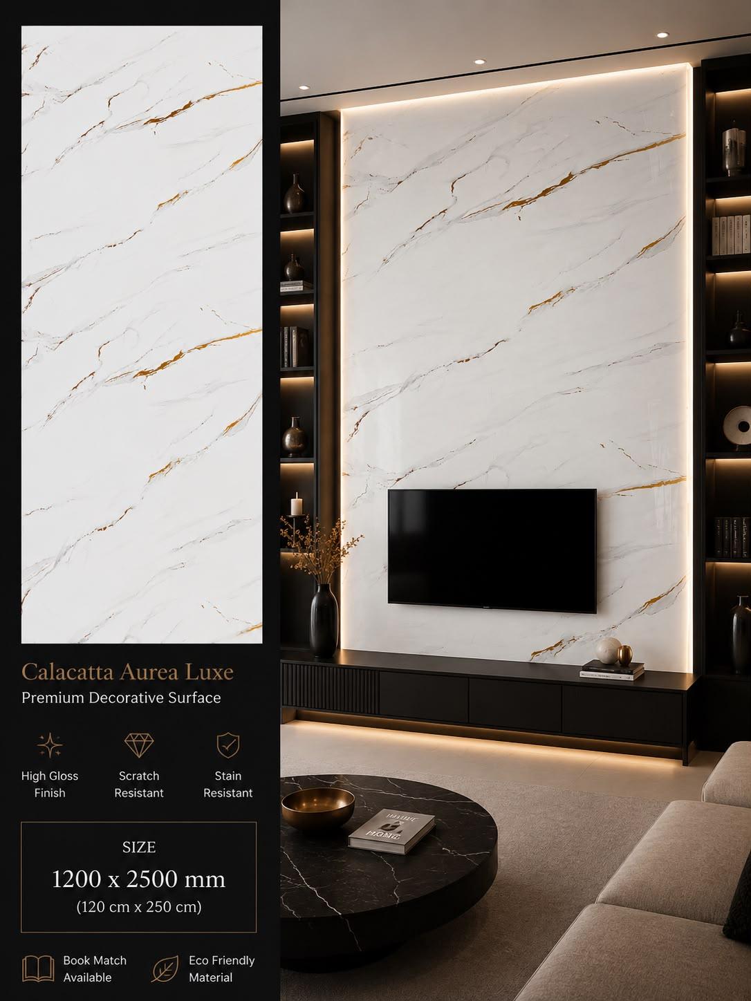 Calacatta Aurea Luxe — Premium Decorative Surface, 1200 × 2500 mm