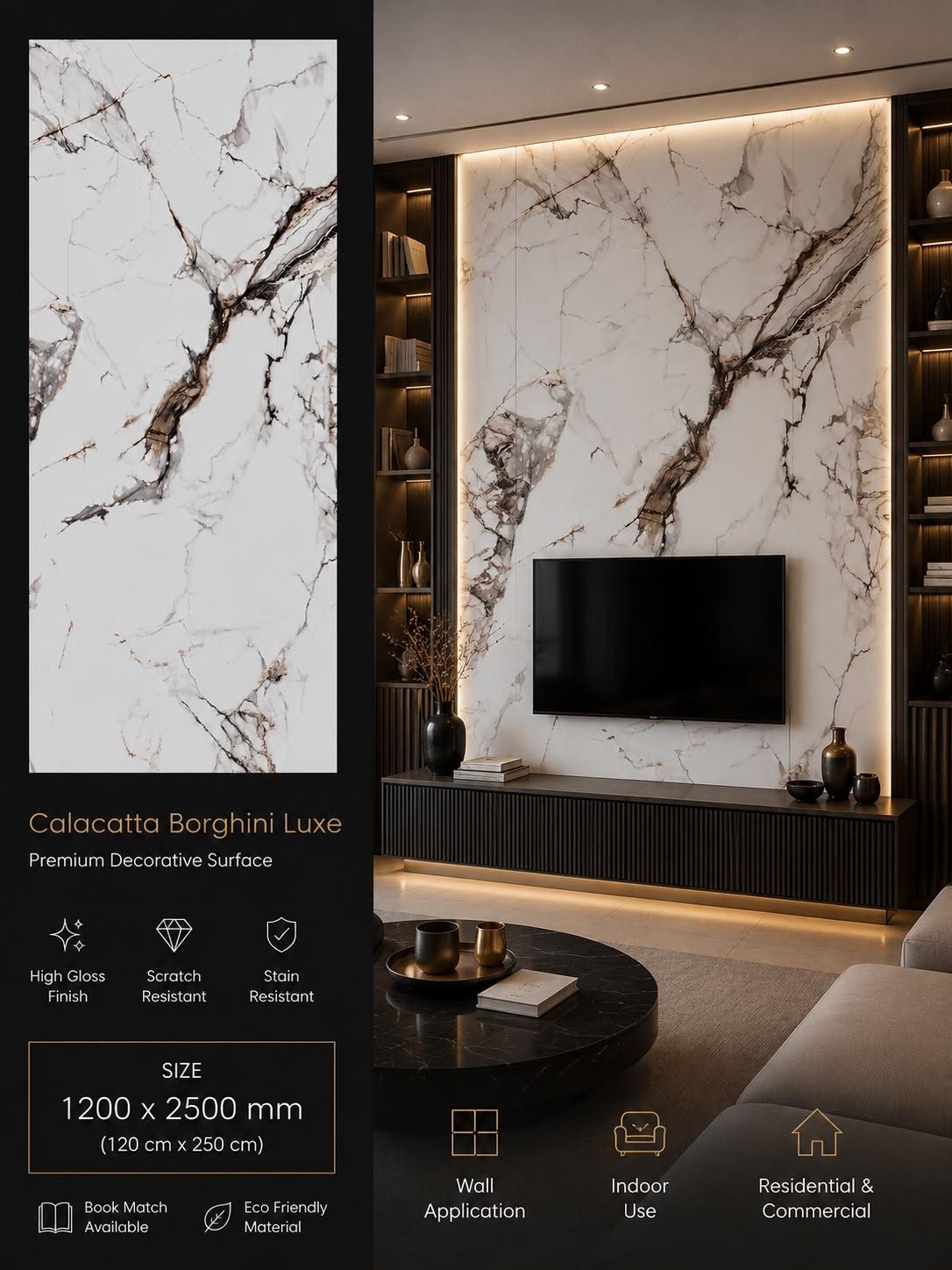 Calacatta Borghini Luxe — Premium Decorative Surface, 1200 × 2500 mm