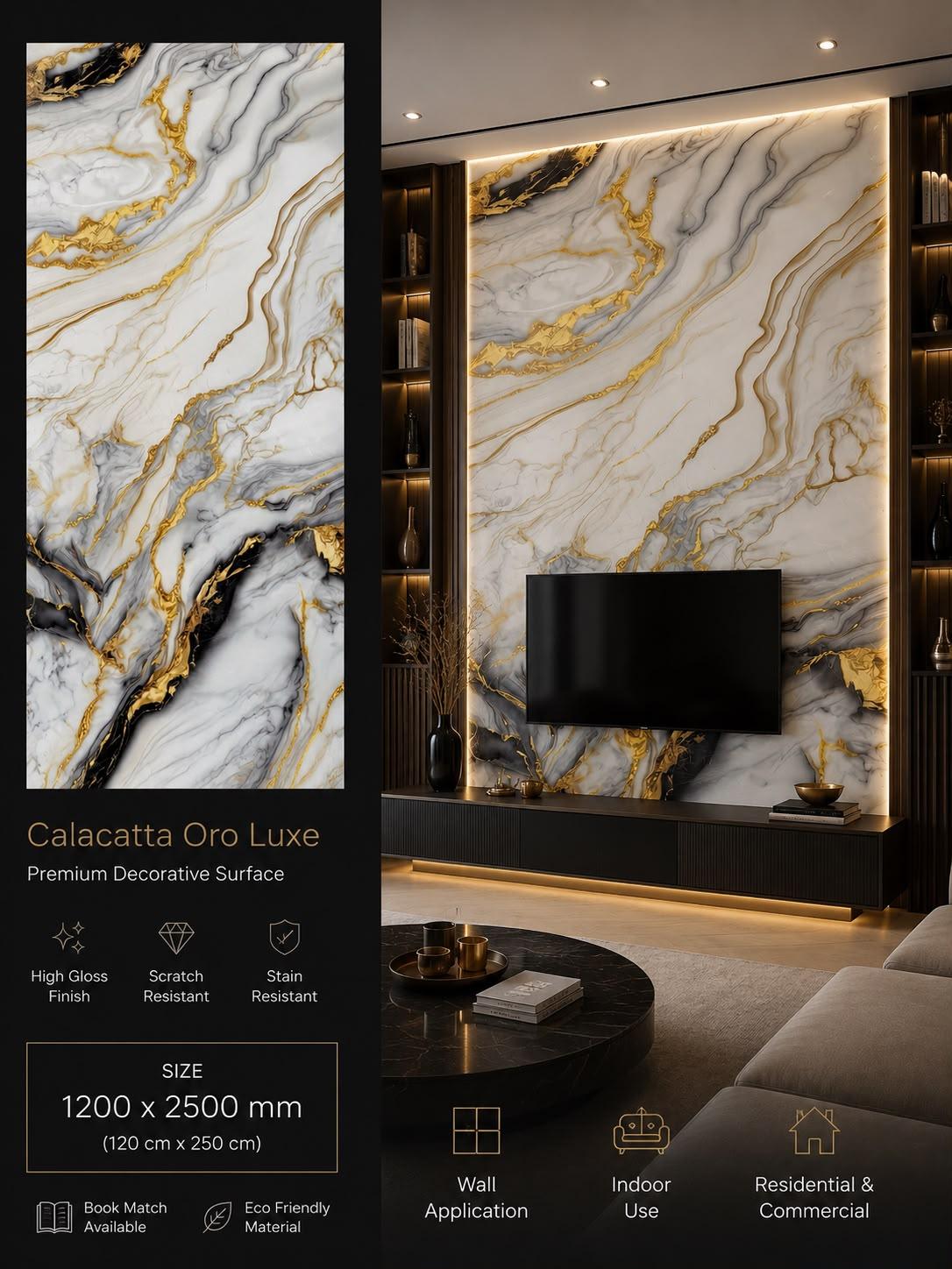 Calacatta Oro Luxe (Black & Gold) — Premium Decorative Surface, 1200 × 2500 mm