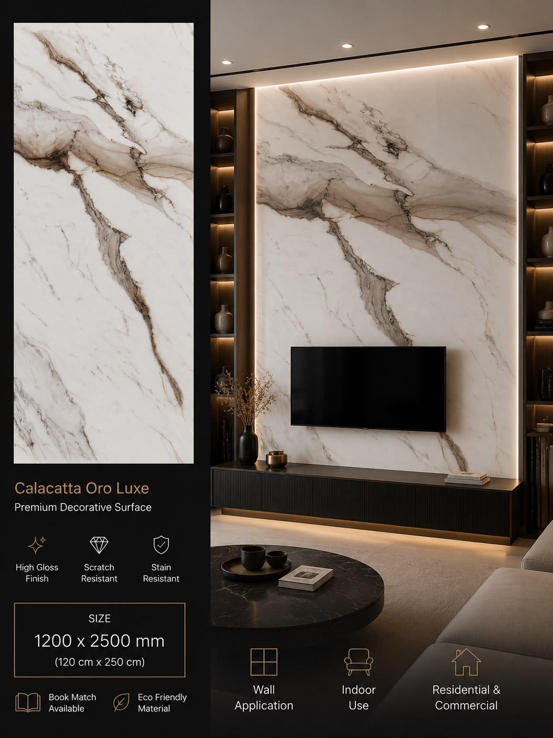 Calacatta Oro Luxe — Premium Decorative Surface, 1200 × 2500 mm