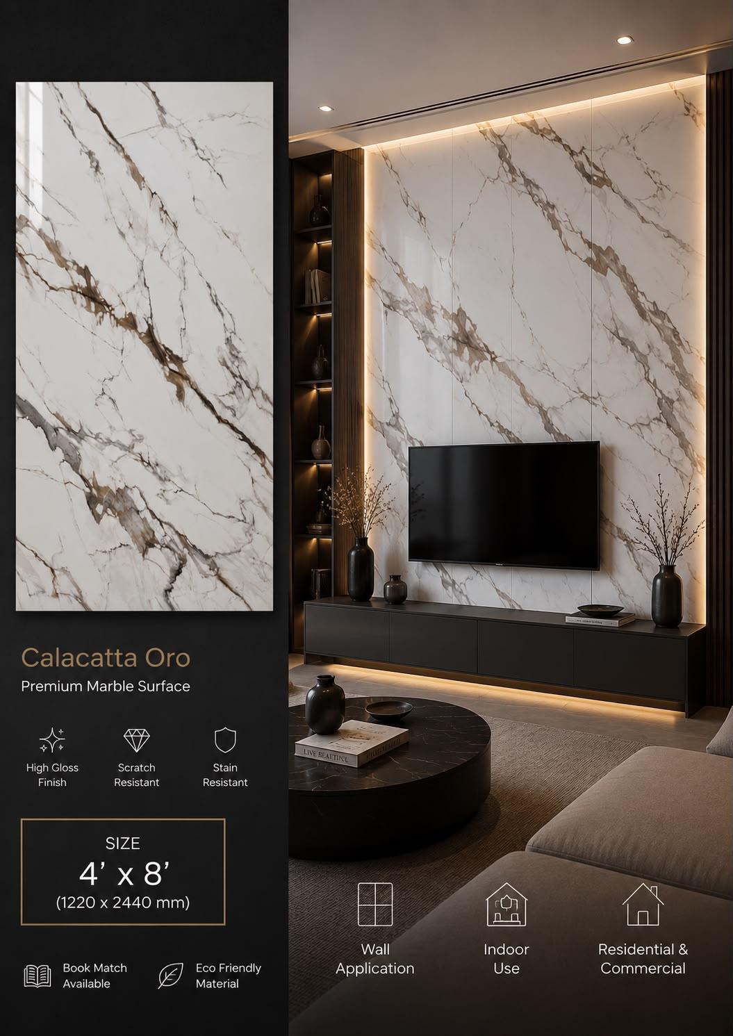 Calacatta Oro — Premium Marble Surface, 4′ × 8′