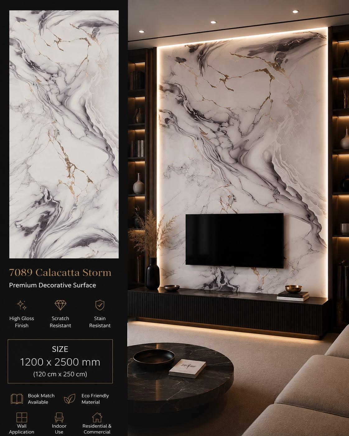 Calacatta Storm — Premium Decorative Surface, 1200 × 2500 mm