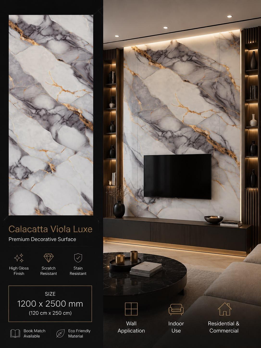 Calacatta Viola Luxe — Premium Decorative Surface, 1200 × 2500 mm