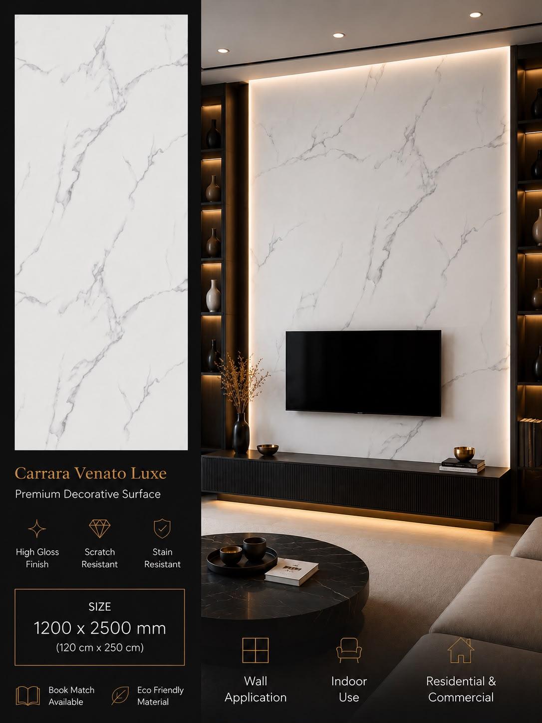 Carrara Venato Luxe — Premium Decorative Surface, 1200 × 2500 mm
