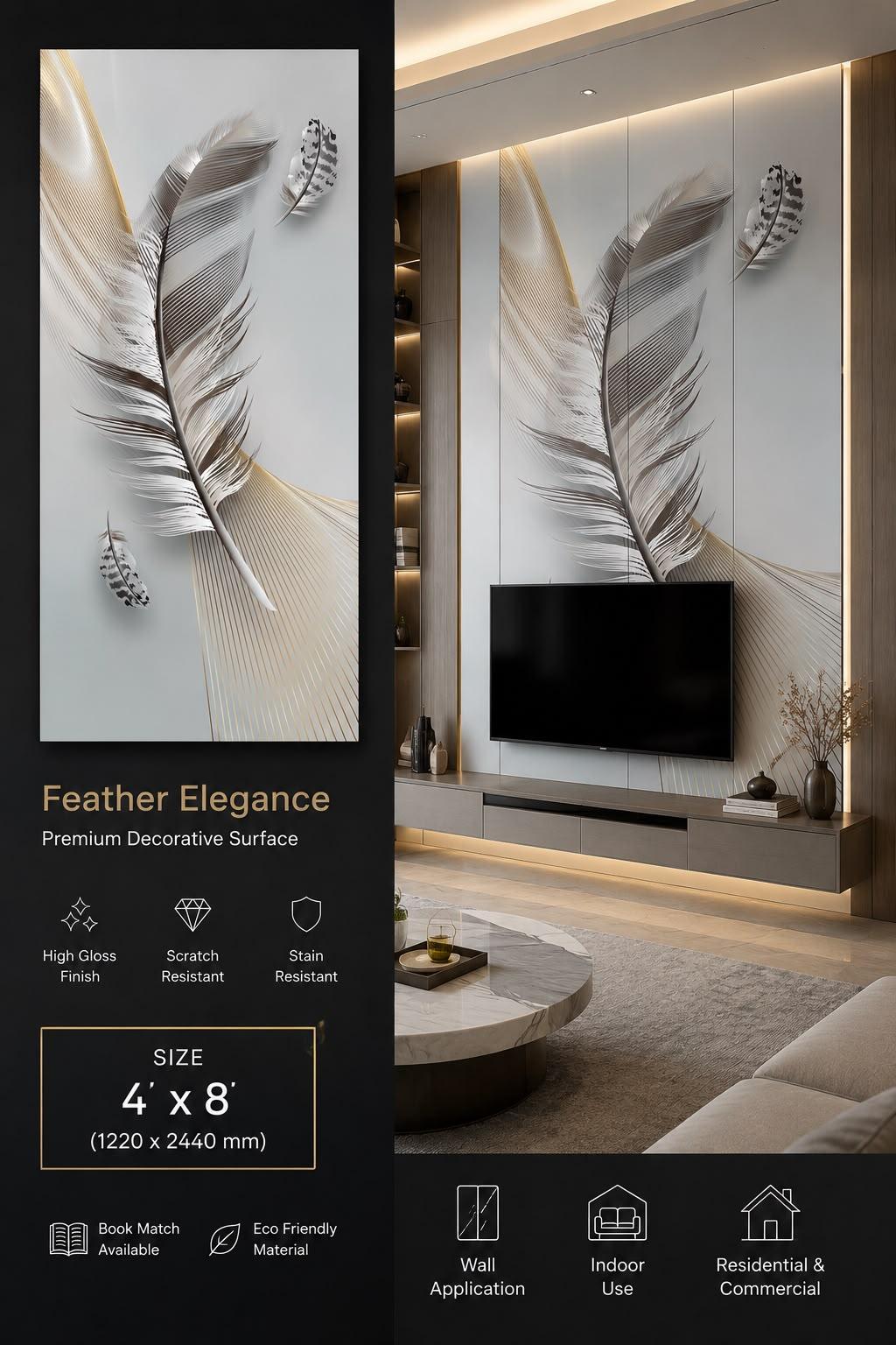 Feather Elegance — Premium Decorative Surface, 4′ × 8′