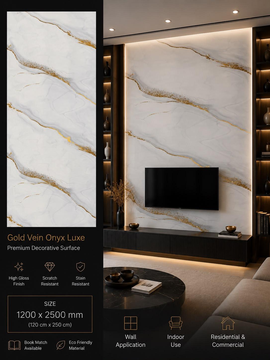 Gold Vein Onyx Luxe — Premium Decorative Surface, 1200 × 2500 mm