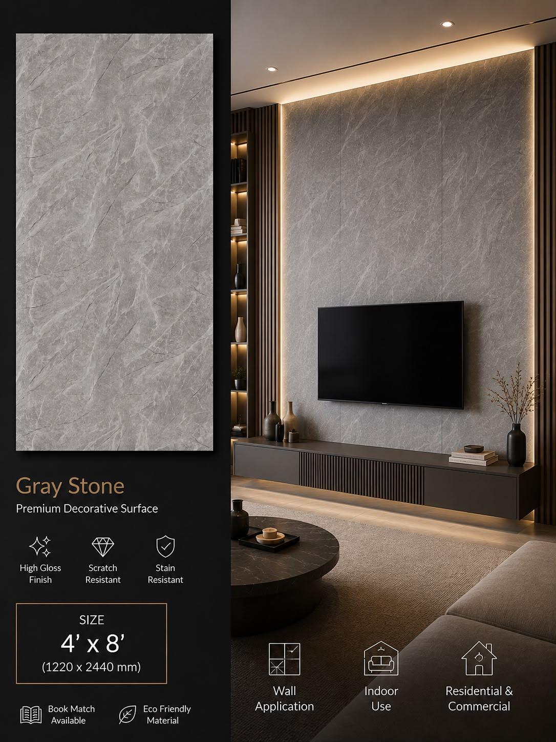 Gray Stone — Premium Decorative Surface, 4′ × 8′