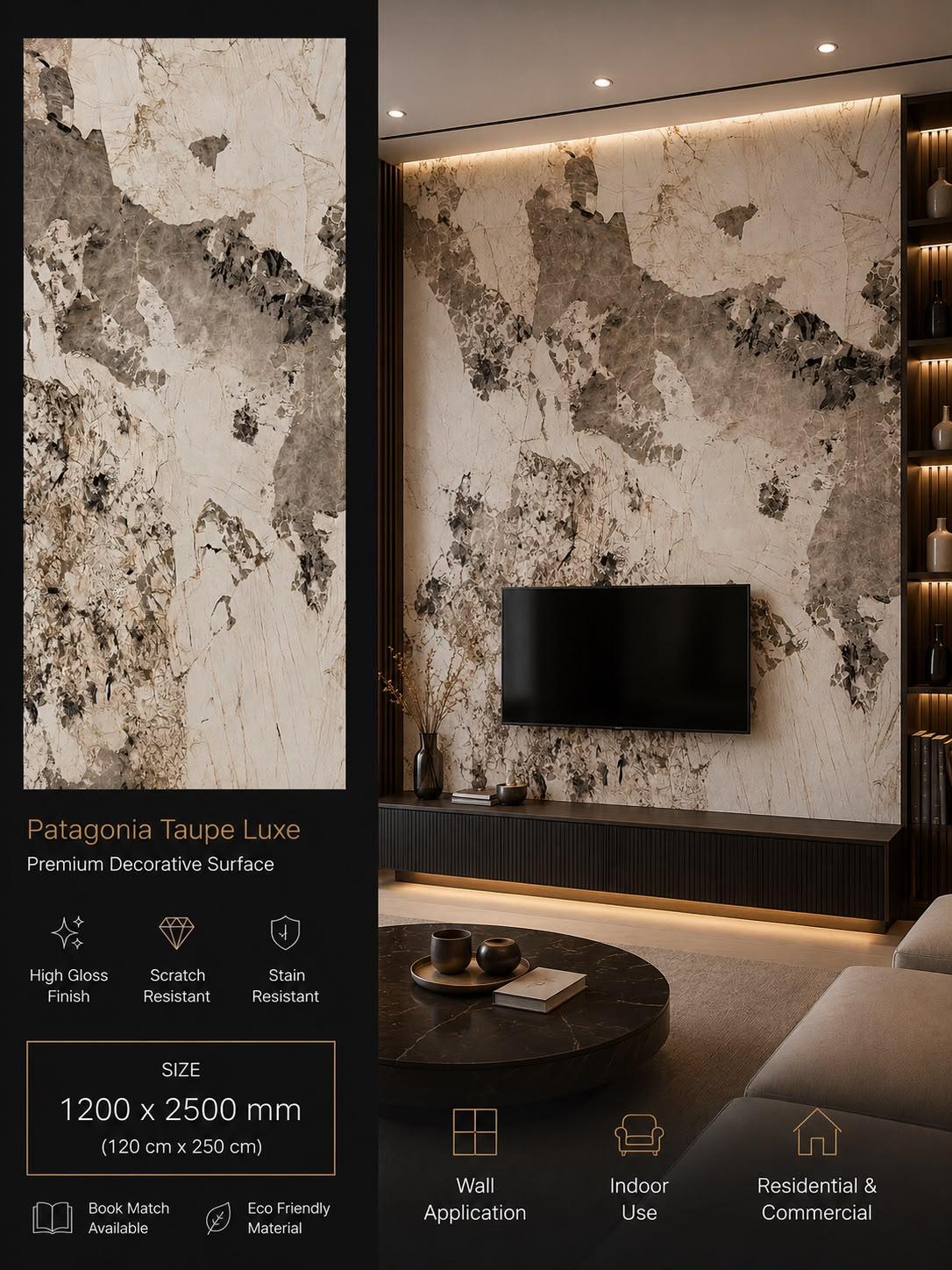 Patagonia Taupe Luxe — Premium Decorative Surface, 1200 × 2500 mm