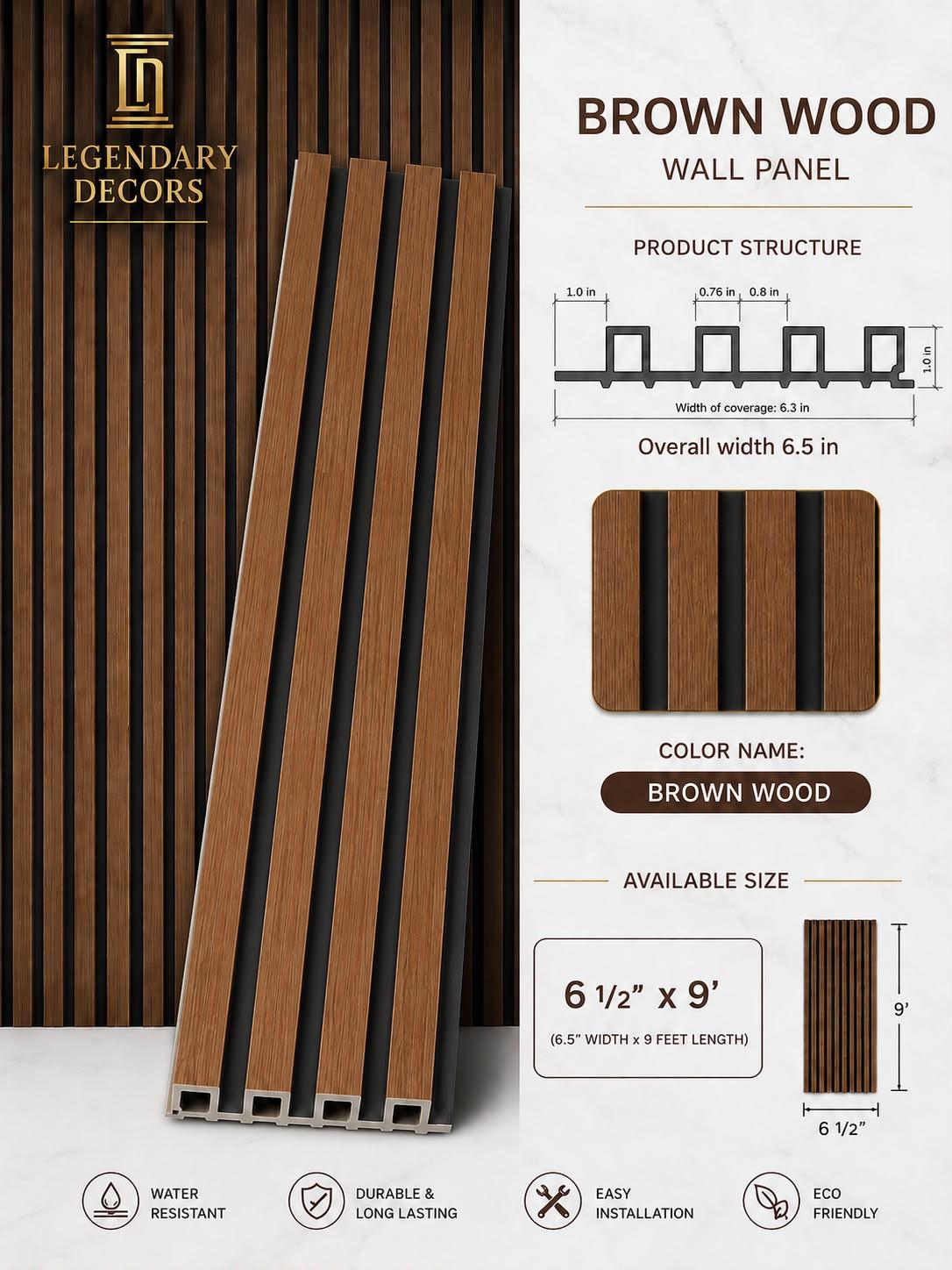 Brown Wood fluted wall panel, 6½" × 9′