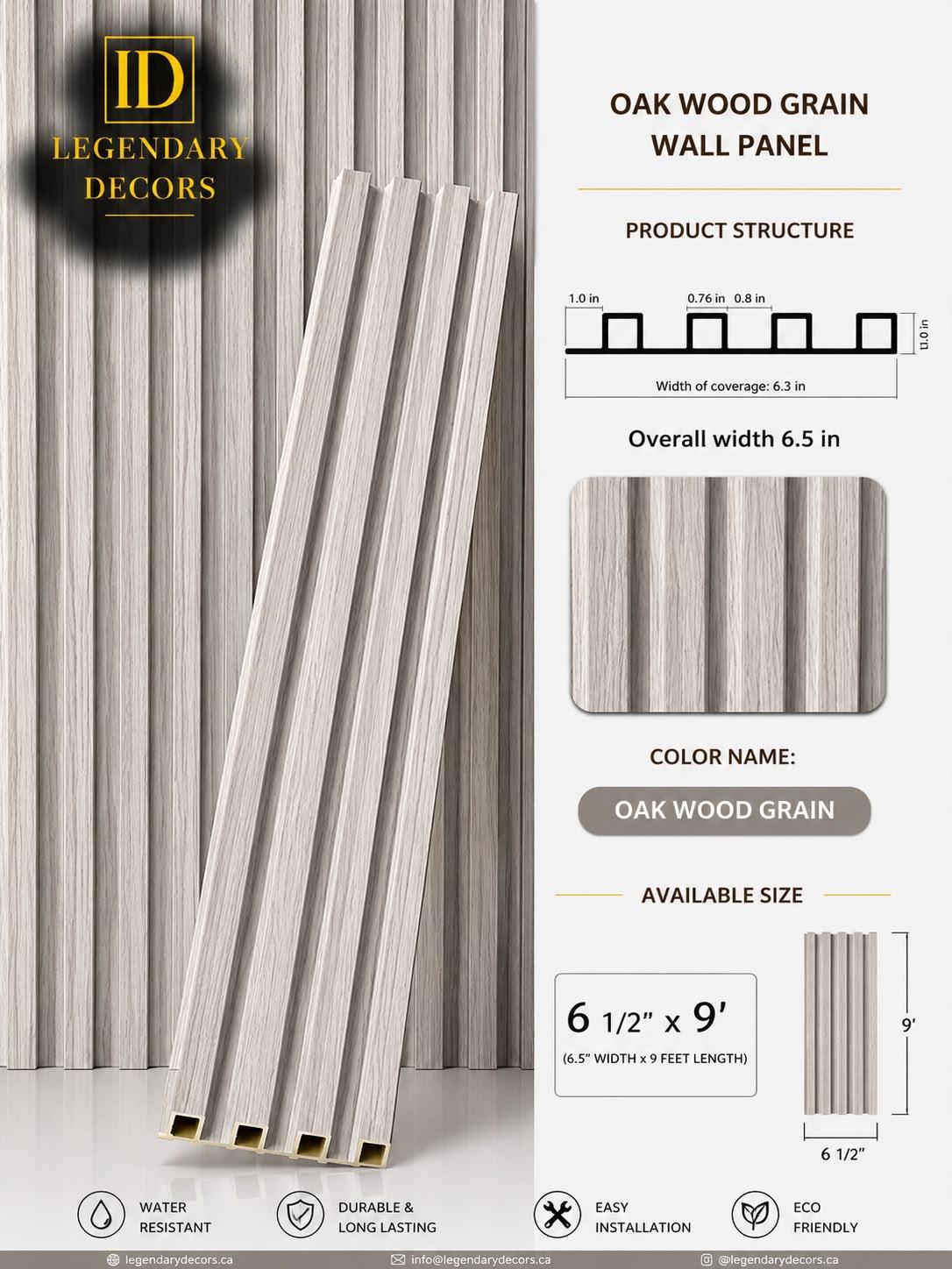 Oak Wood Grain (Light) fluted wall panel, 6½" × 9′