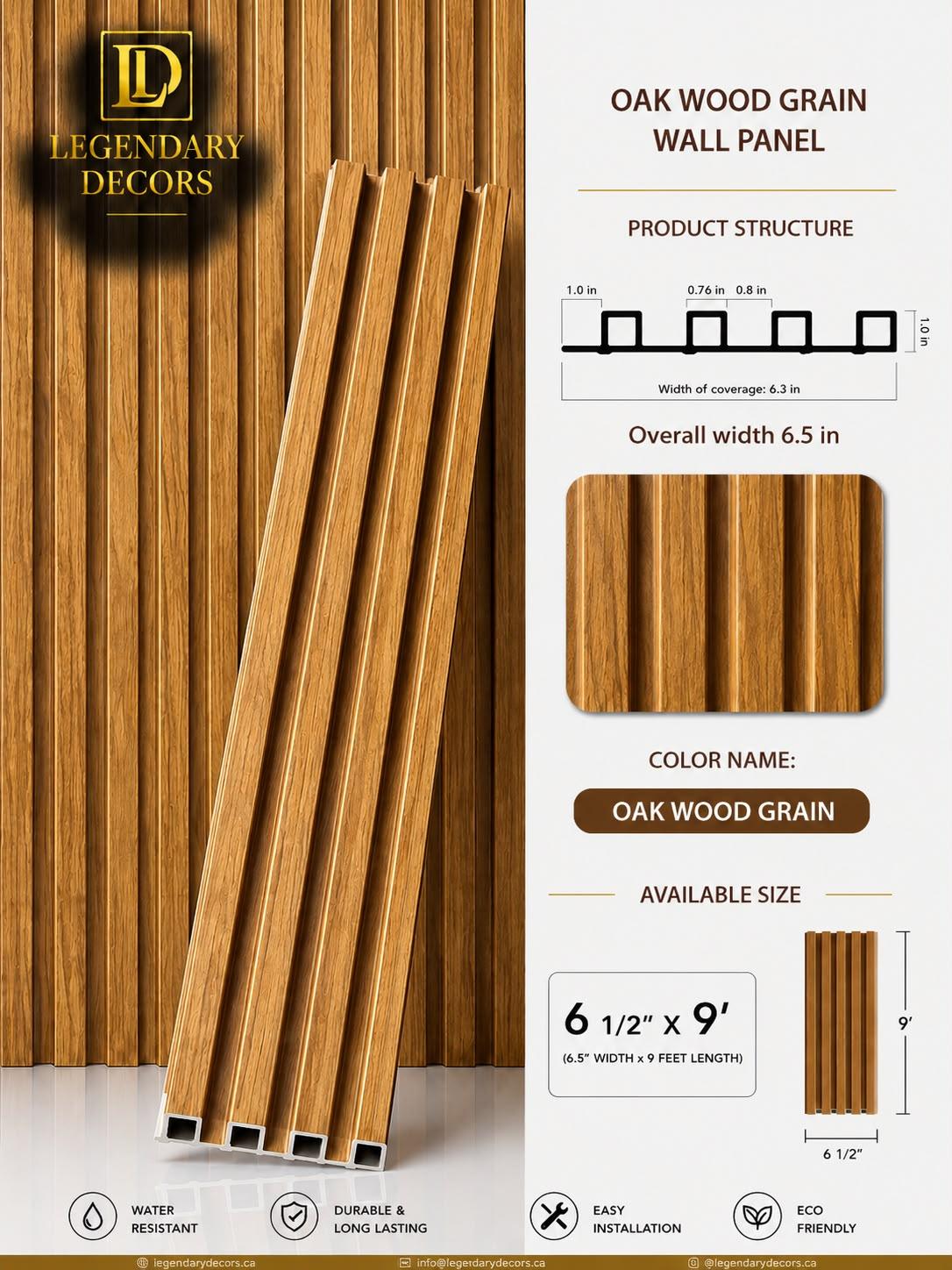 Oak Wood Grain fluted wall panel, 6½" × 9′